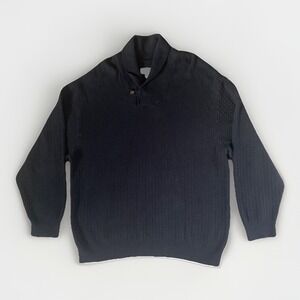 Pronto Uomo Pullover Sweater XXL Mens Black Collar Button Cable Knit Fishermans